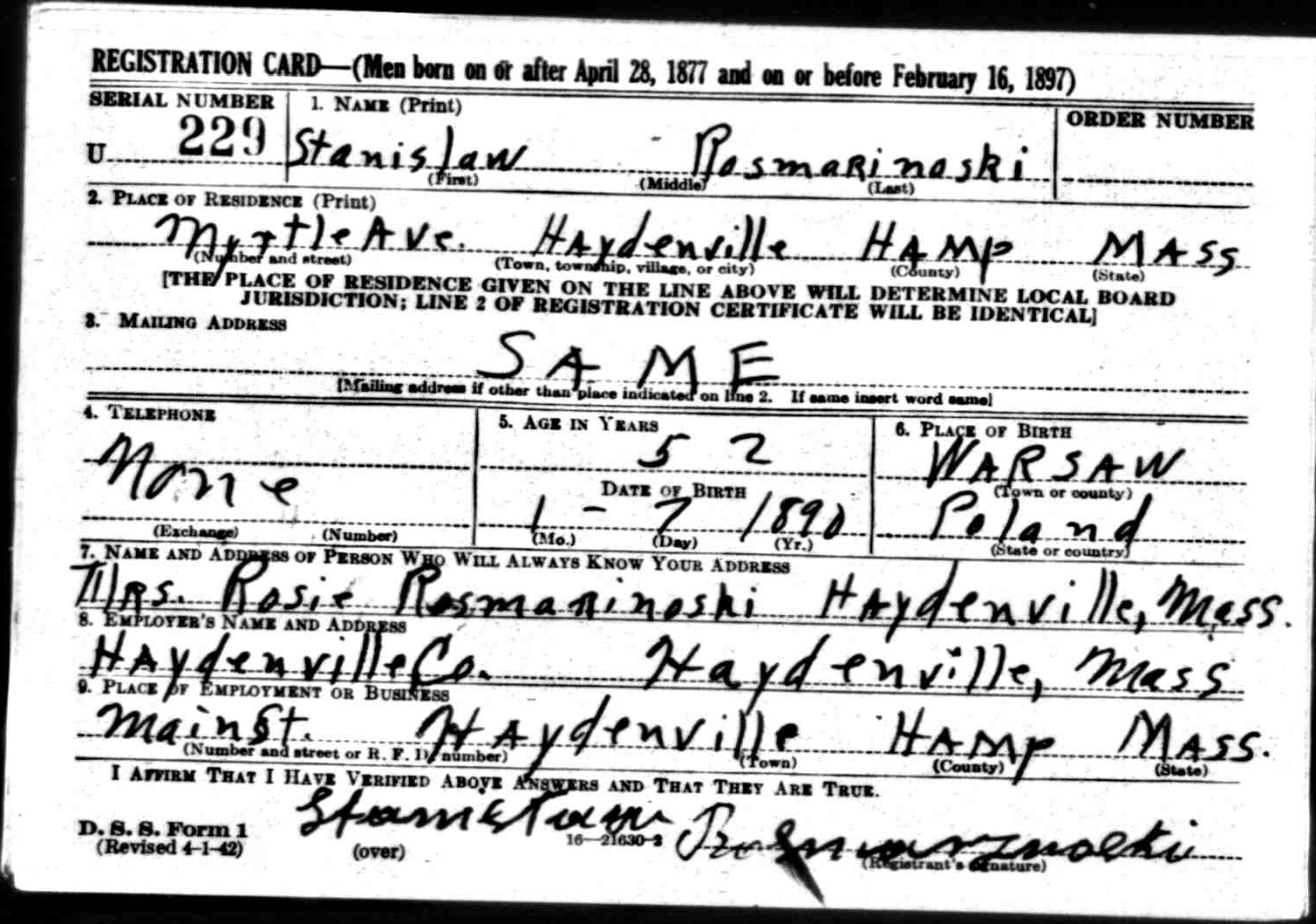 Stanislaw Rosmarinoski WWII draft registration A.png